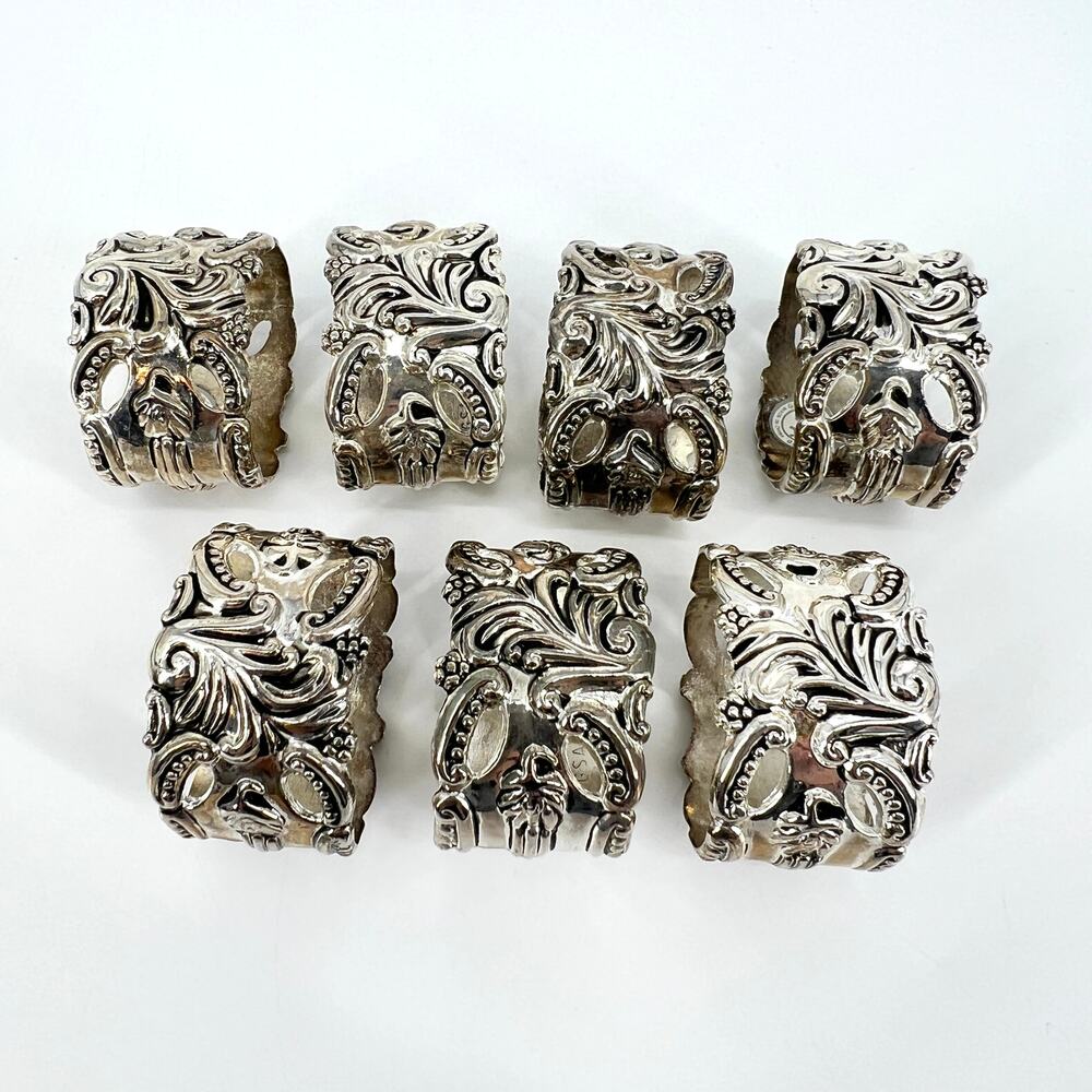 Godinger Silver Art Co. LTD. Napkin Rings Set of 7 Preowned